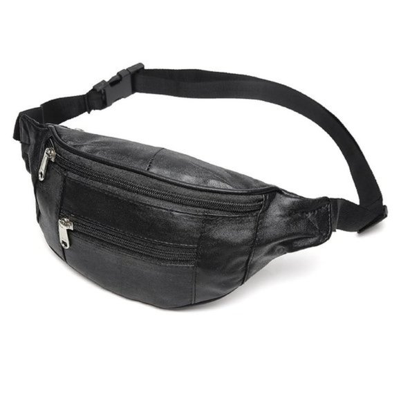 New Leather Genuine Sheep Fanny Pack in Black Leather